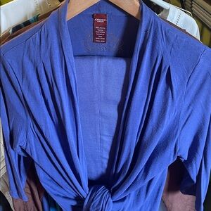 Olsen Drape Front Twist-Detail Cardigan in Blue - 3/4 sleeve